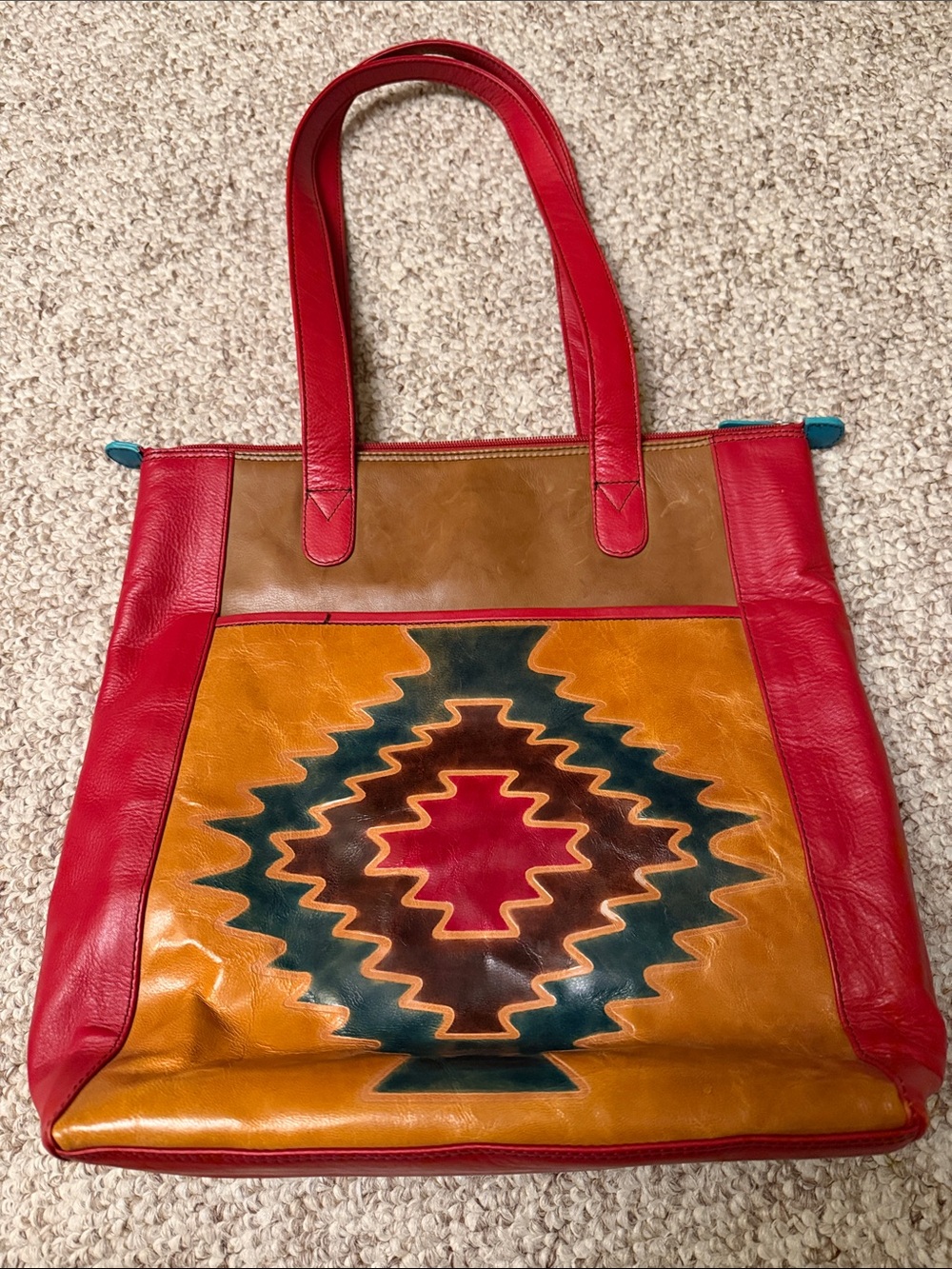 Ili New York Leather Tote with Southwestern Pattern